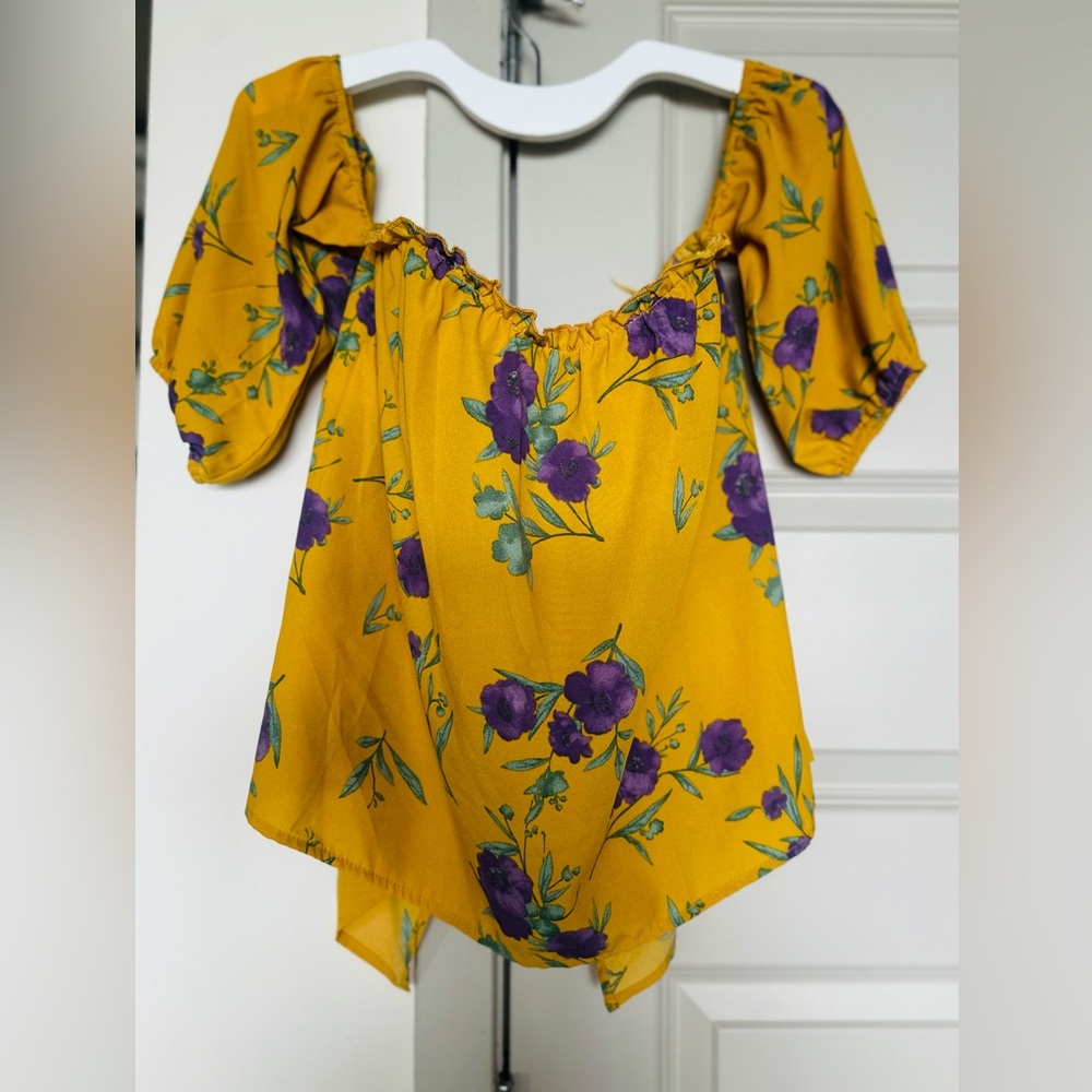 Blue Rain Mustard and Violet Floral Blouse